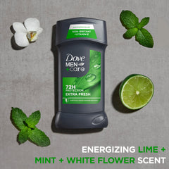 Dove Men+Care Extra Fresh stick being applied to underarms.