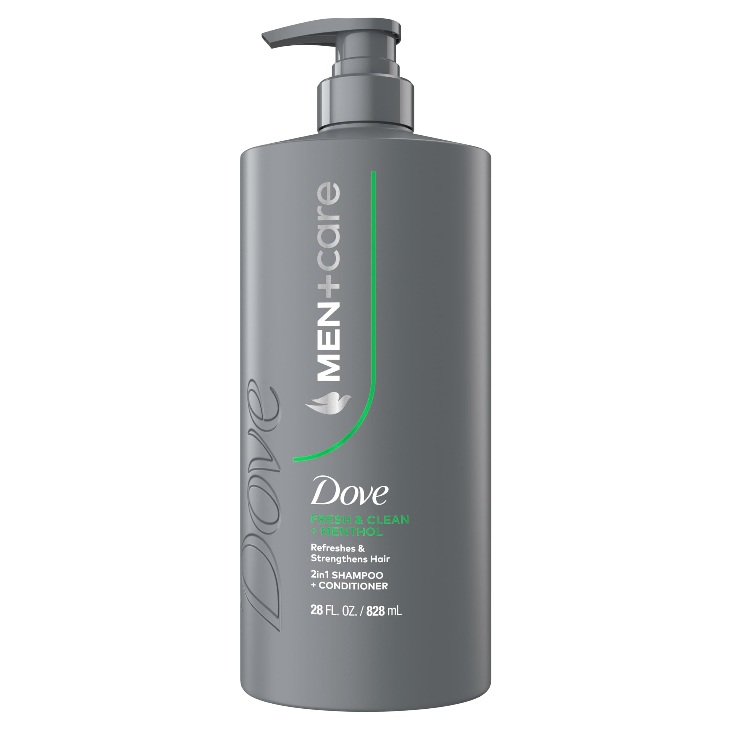 Dove Men+Care Fresh Clean 2-in-1 shampoo bottle for quick daily cleansing.