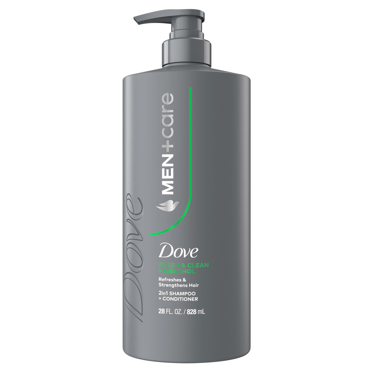 Dove Men+Care Fresh Clean 2-in-1 shampoo bottle for quick daily cleansing.