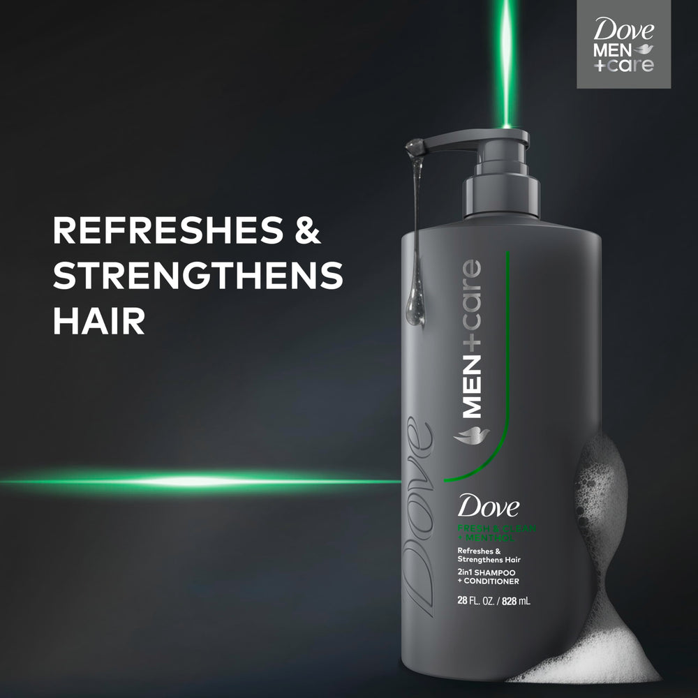 Dove Men+Care menthol close-up conveys refreshing scalp sensation.