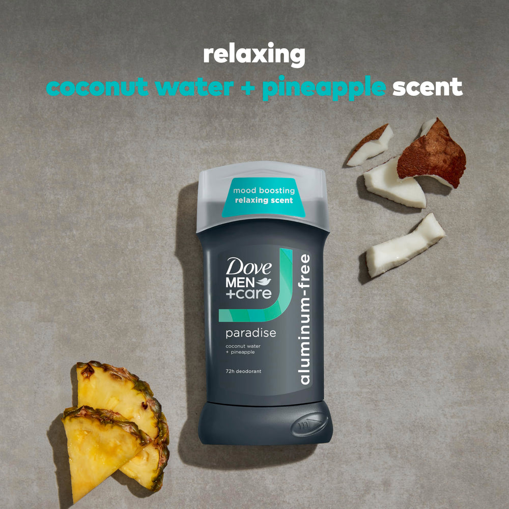 Dove Men+Care Paradise packaging with coconut water and pineapple notes.