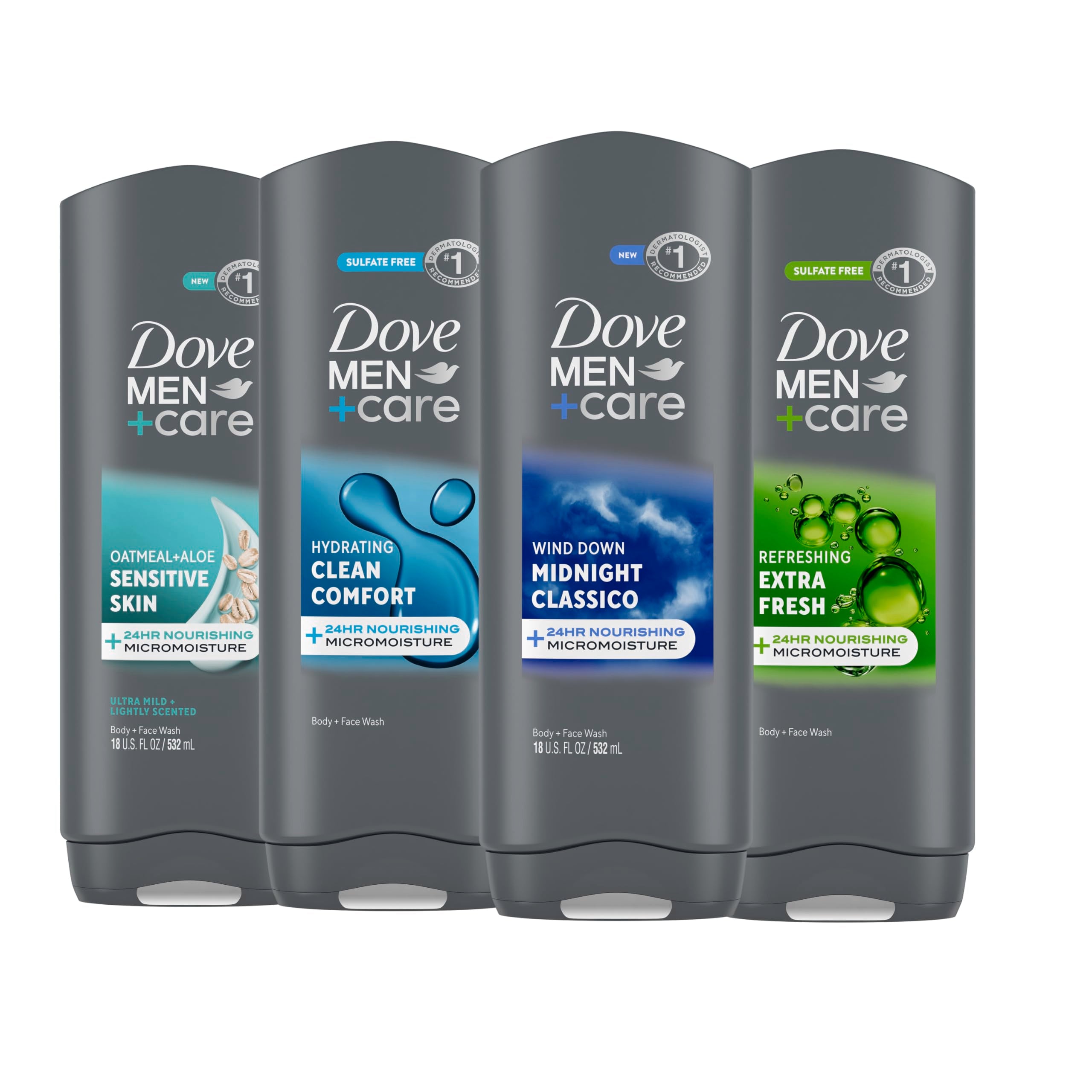 DOVE MEN + CARE Sensitive Skin Body Wash bottle for daily moisturization.
