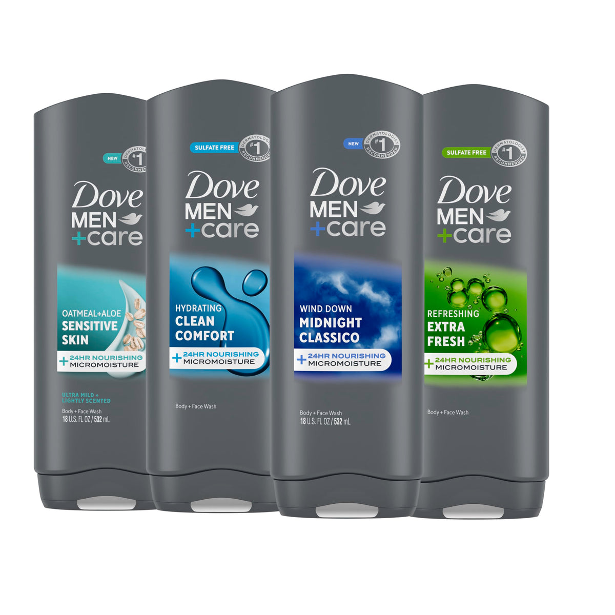 DOVE MEN + CARE Sensitive Skin Body Wash bottle for daily moisturization.