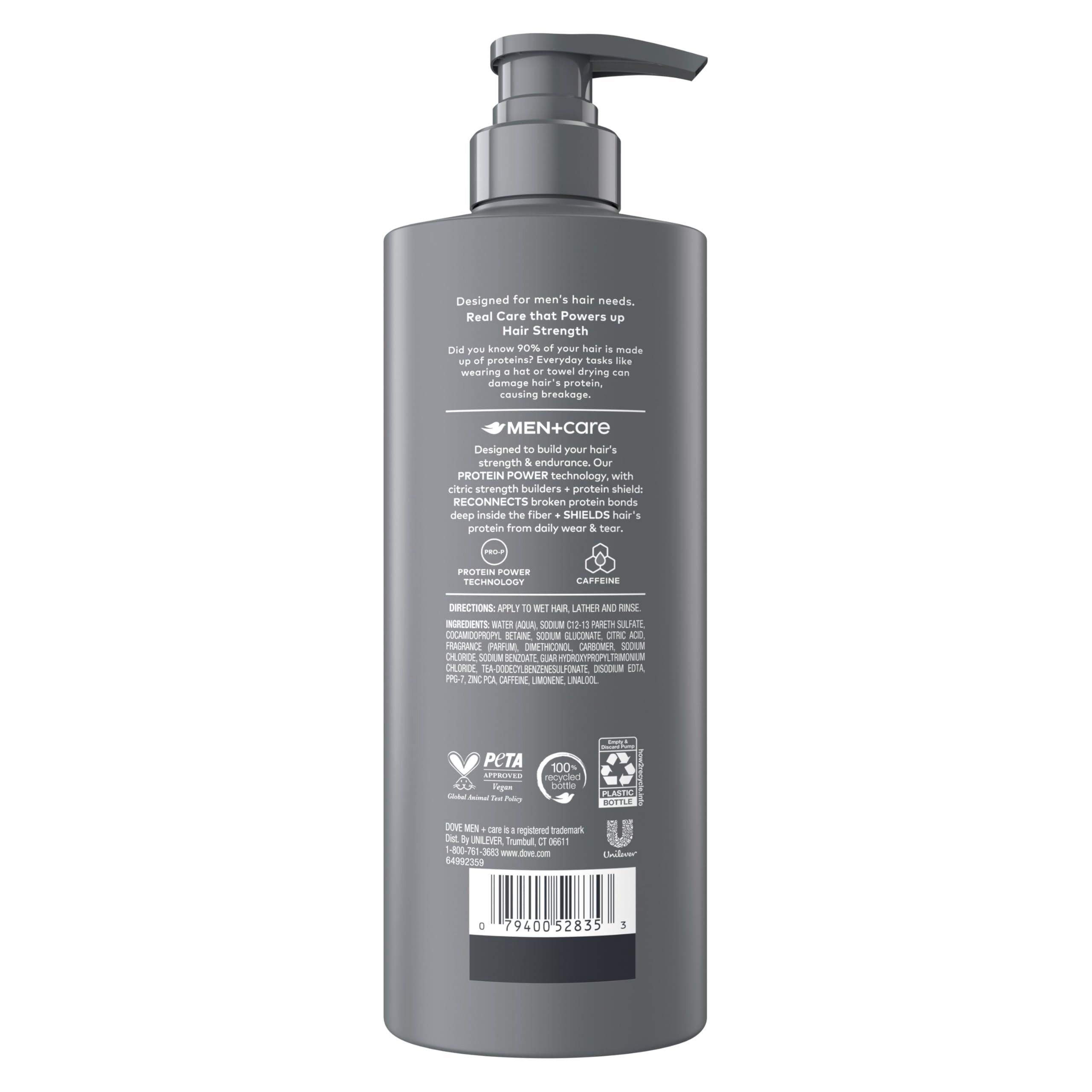 Dove Men+Care shampoo bottle pouring to demonstrate cleanse and refresh