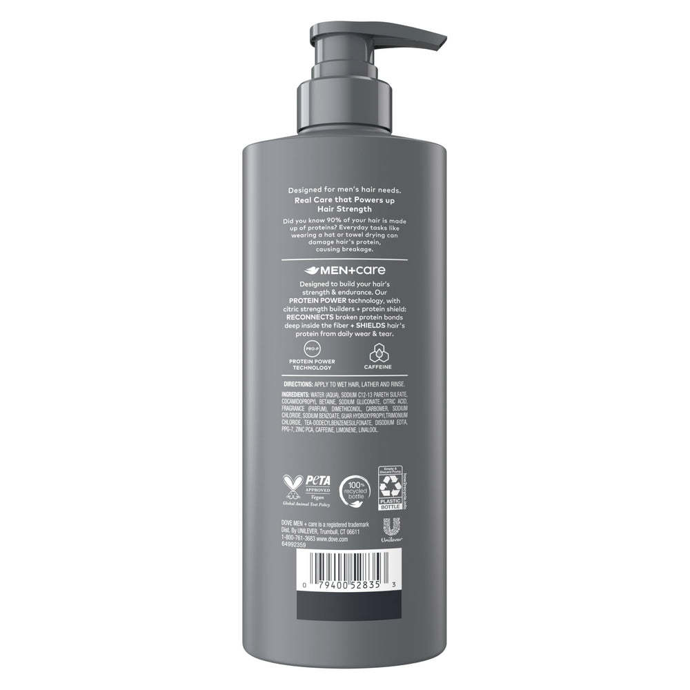 Dove Men+Care shampoo bottle pouring to demonstrate cleanse and refresh