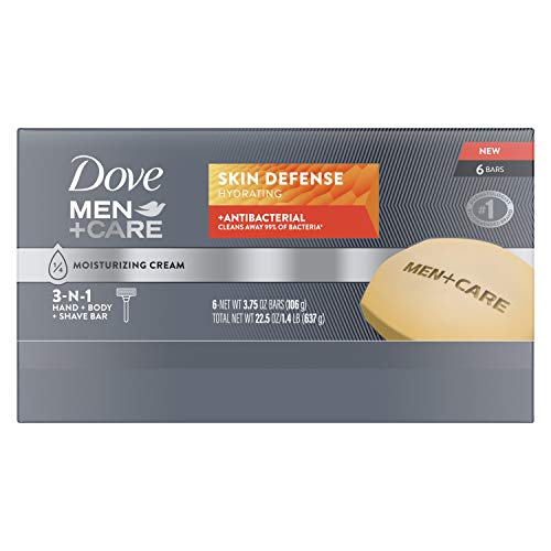 Dove Men+Care Skin Defense bar in hand ready to lather for cleansing
