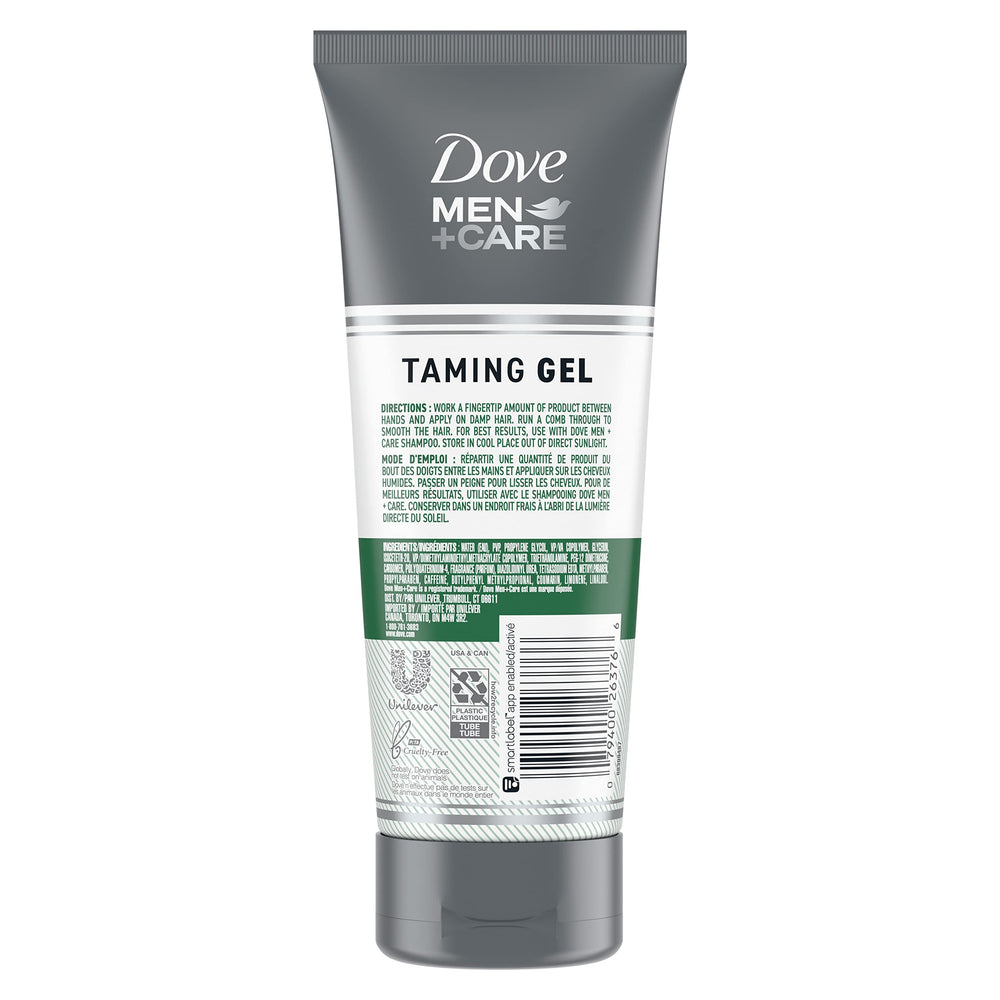 Dove Men+Care Styling Gel captures a slick wet-look finish on styled hair.