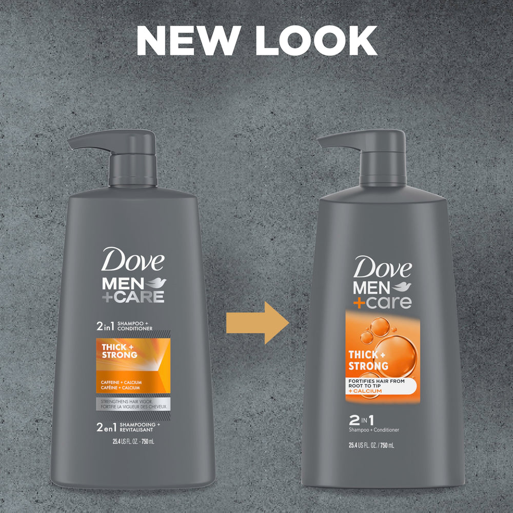 DOVE MEN+CARE 2-in-1 bottle pour demonstrates easy daily cleanse