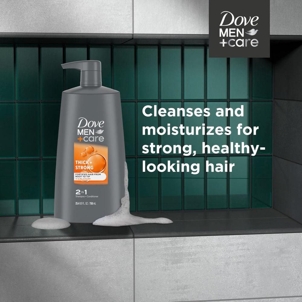 DOVE MEN+CARE ingredients graphic emphasizes caffeine and calcium benefits