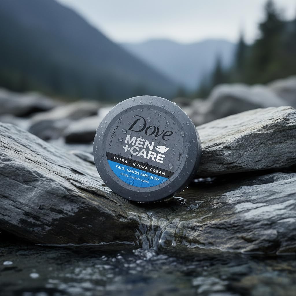 Dove Men+Care Ultra Hydra Cream four-pack showcases travel-friendly packaging.