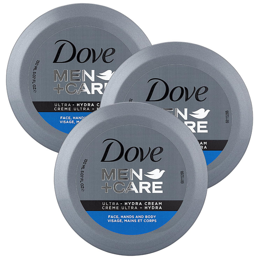 Dove Men+Care Ultra Hydra Cream jar close-up showing fast-absorbing hydration