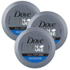 Dove Men+Care Ultra Hydra Cream jar close-up showing fast-absorbing hydration