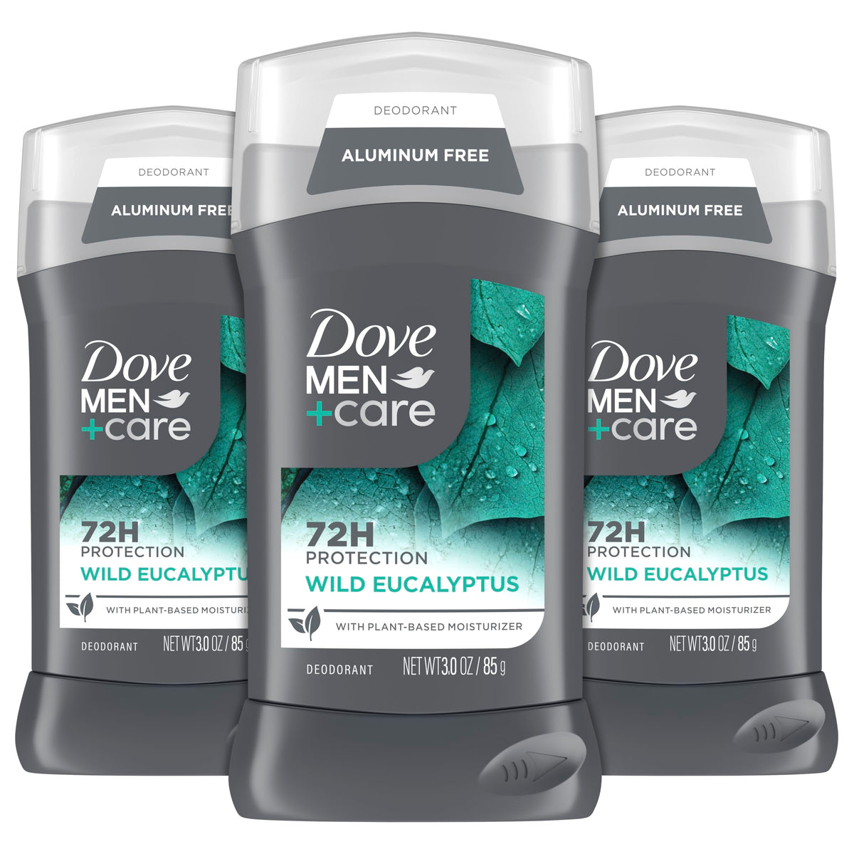 Dove Men+Care Wild Eucalyptus deodorant stick front view for lasting freshness.