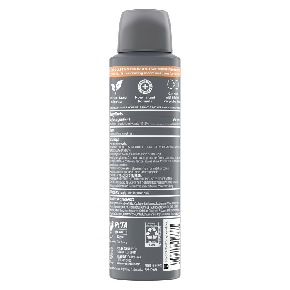Dove Men+Care woody aroma cedarwood tonka conveys masculine scent profile