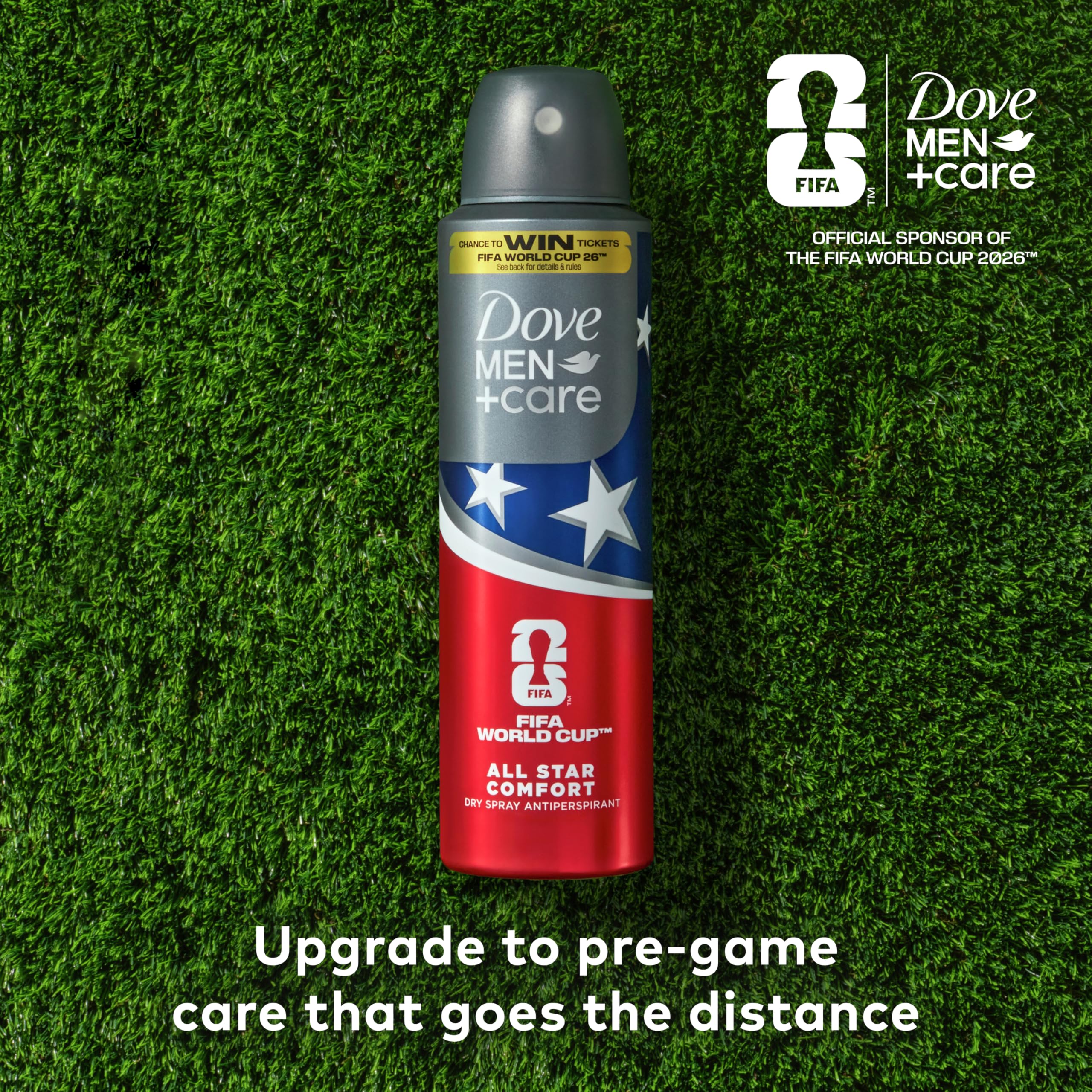 Dove Men+Care FIFA packaging QR code invites engagement and prizes.