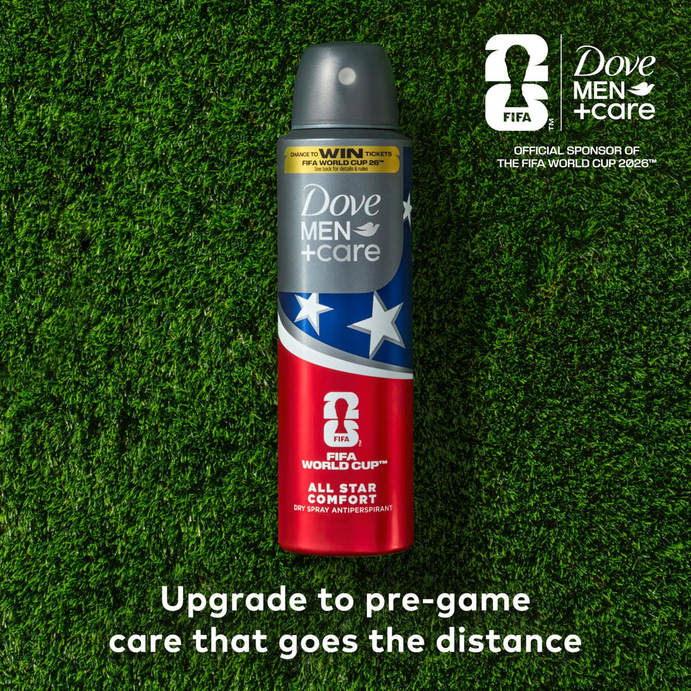 Dove Men+Care FIFA packaging QR code invites engagement and prizes.