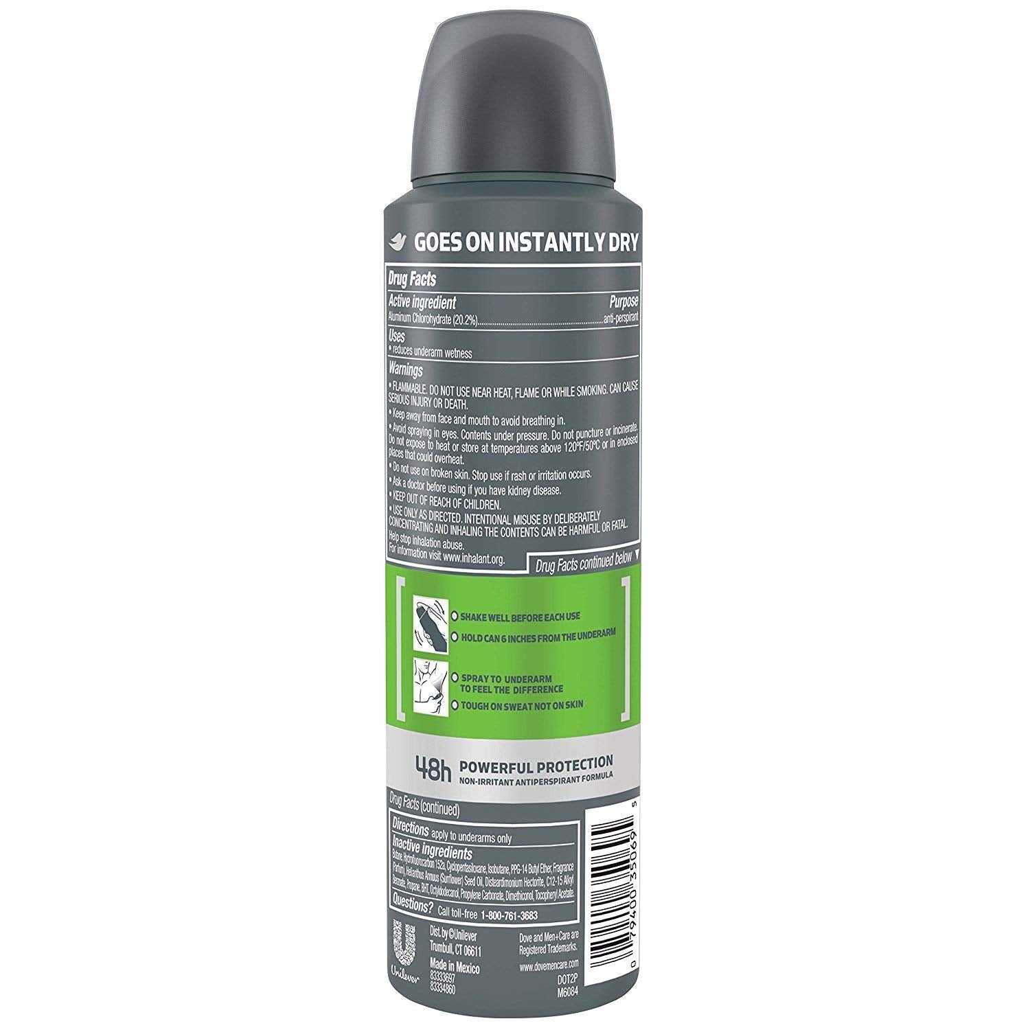 Dove Men's Antiperspirant Extra Fresh 3-pack label close-up with branding.