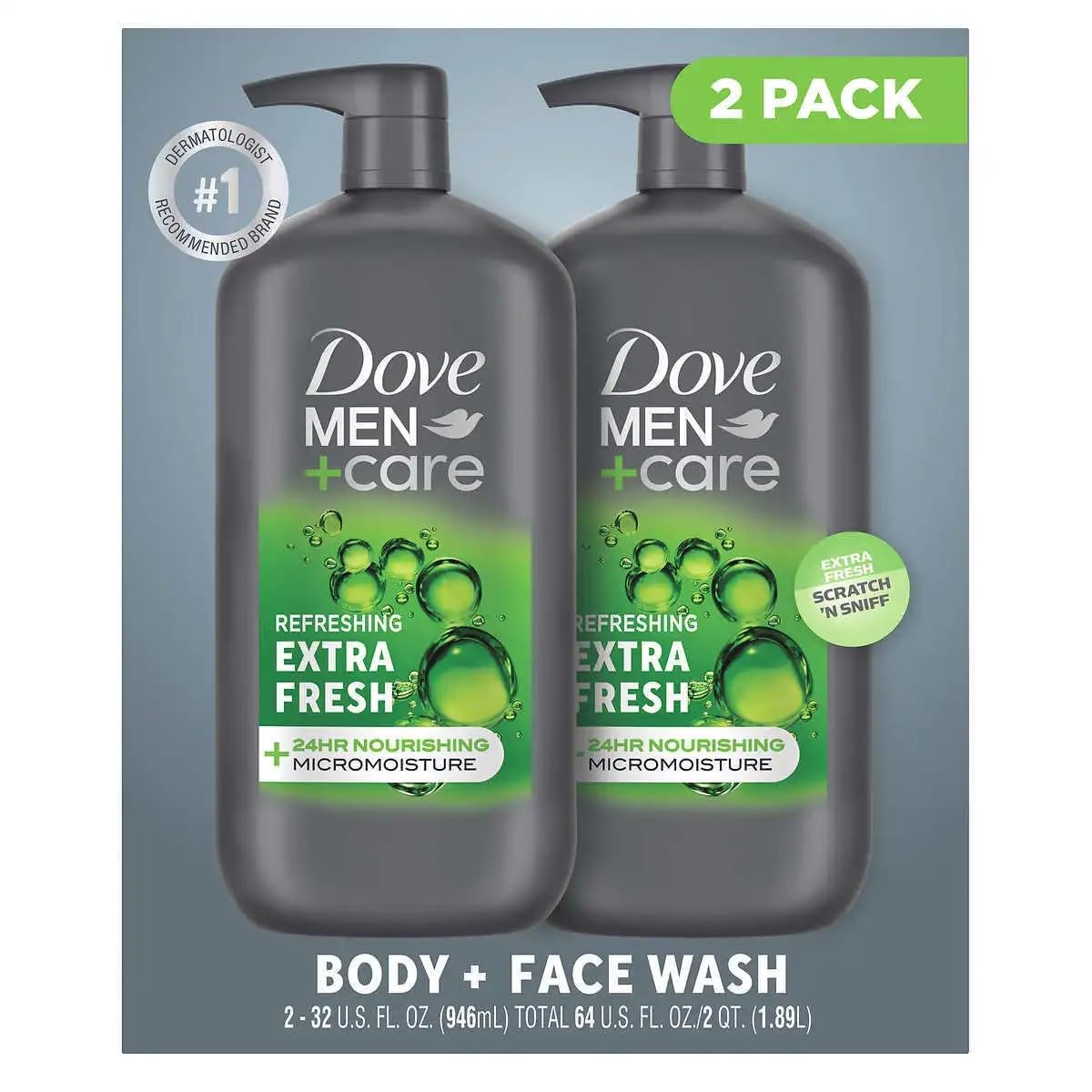 Dove Men+Care Extra Fresh bottle front view for daily cleansing