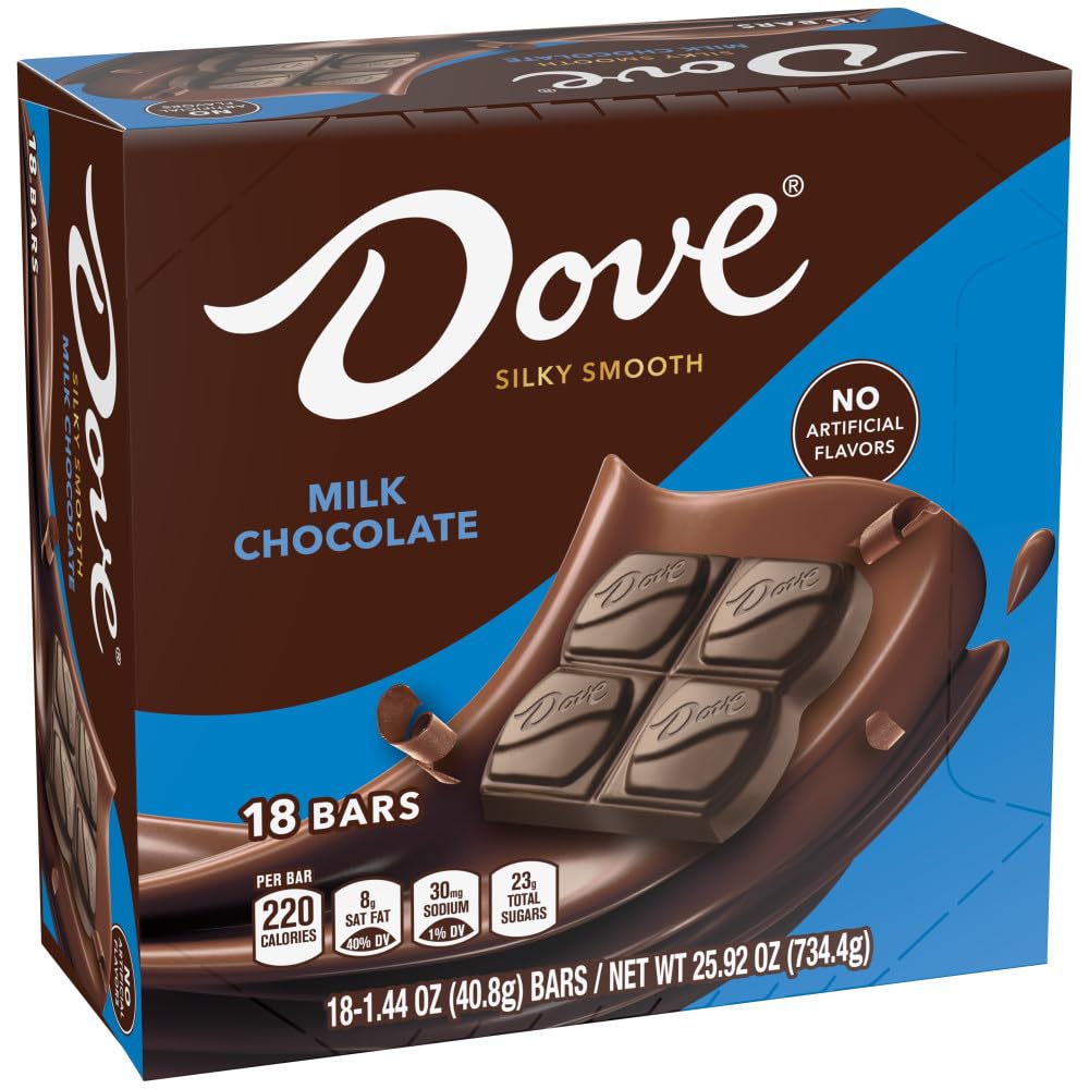 DOVE milk chocolate bars 18-pack ready for sharing.