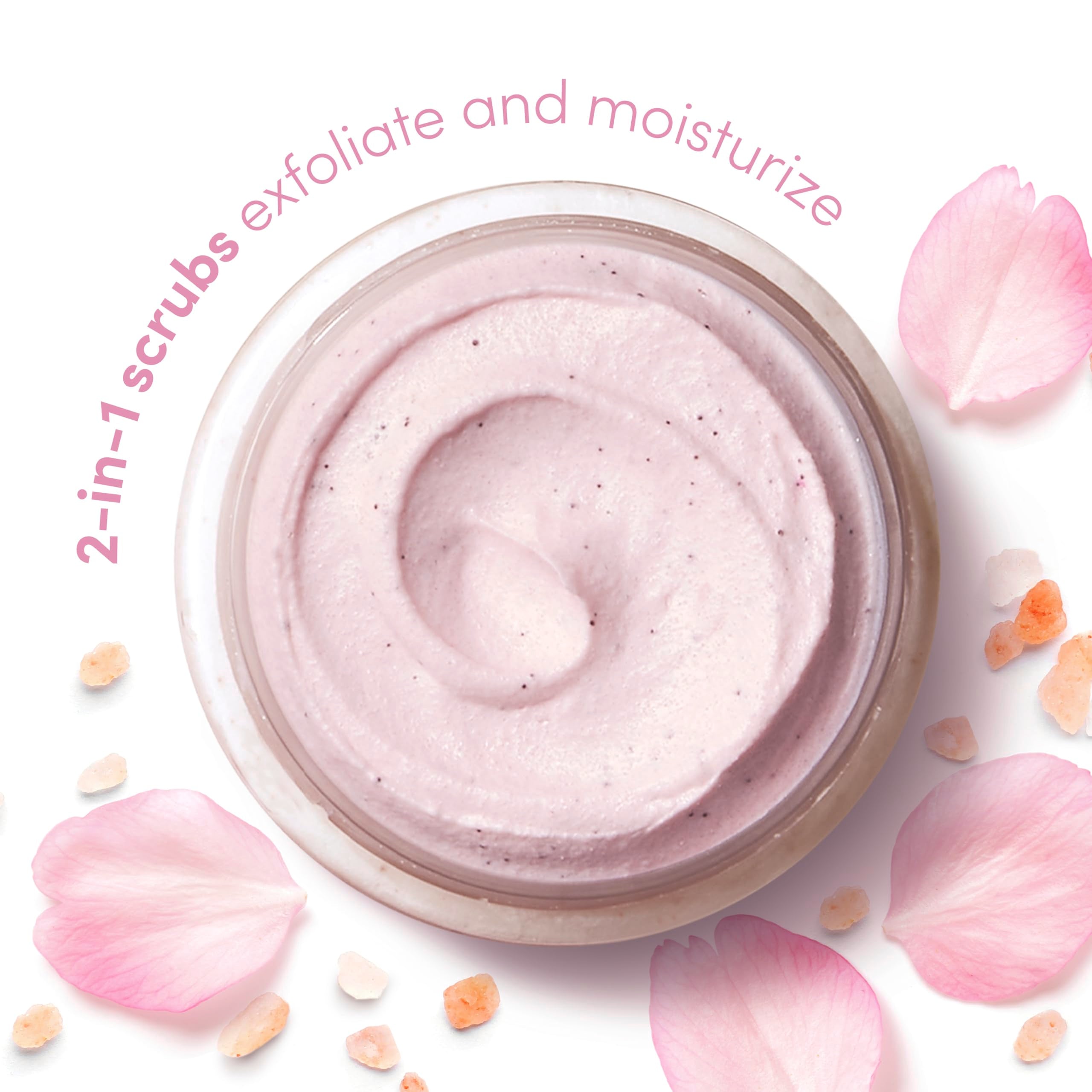 Dove Mixed Body Scrub applied on wet skin in the shower for silky-smooth results.