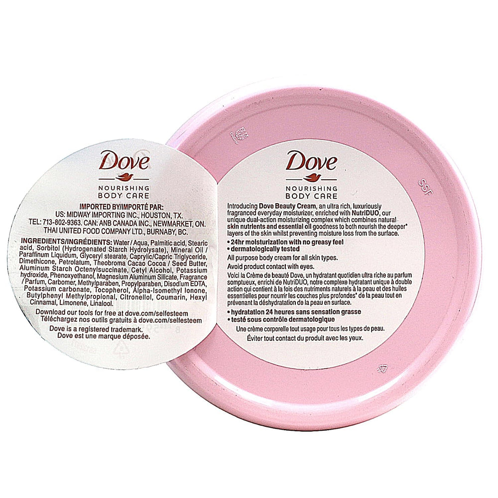 Dove Nourishing Body Care cream on hand demonstrates quick absorption.