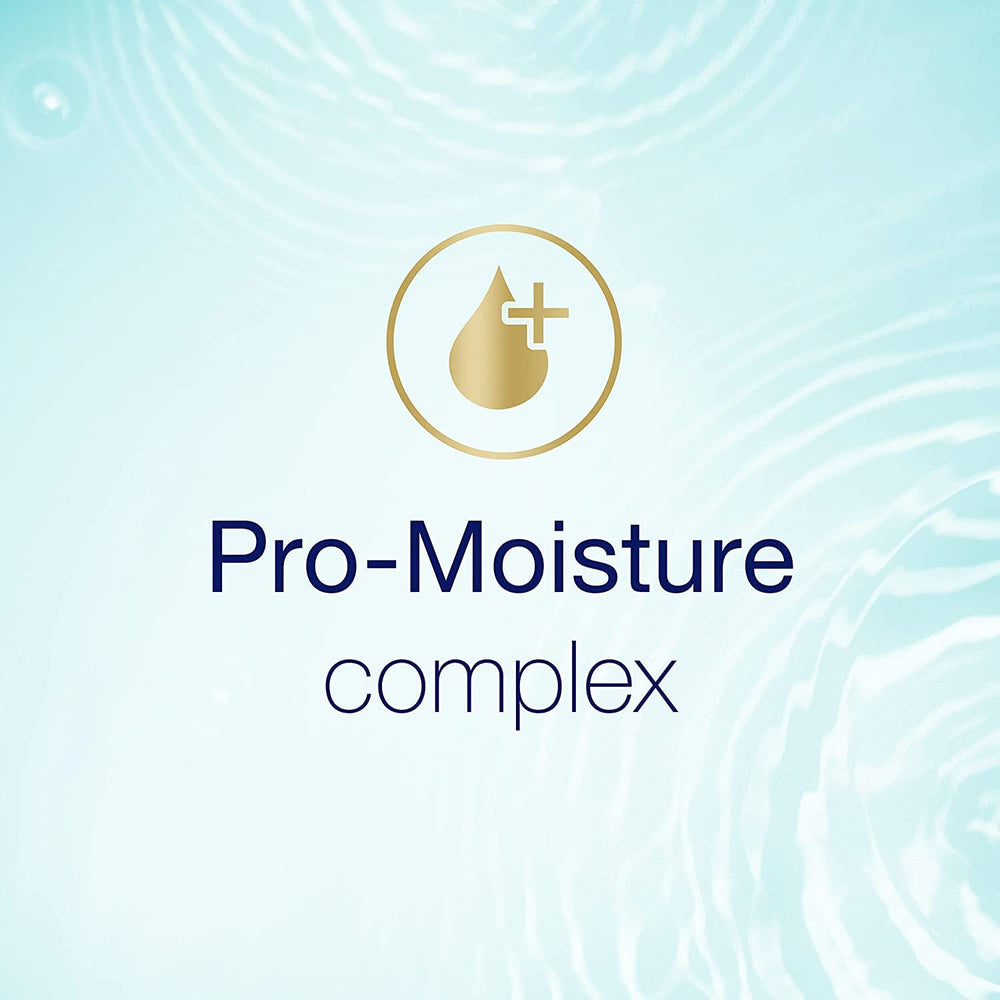 Close-up of Dove Nutritive Solutions label highlighting Pro-Moisture Complex benefits.