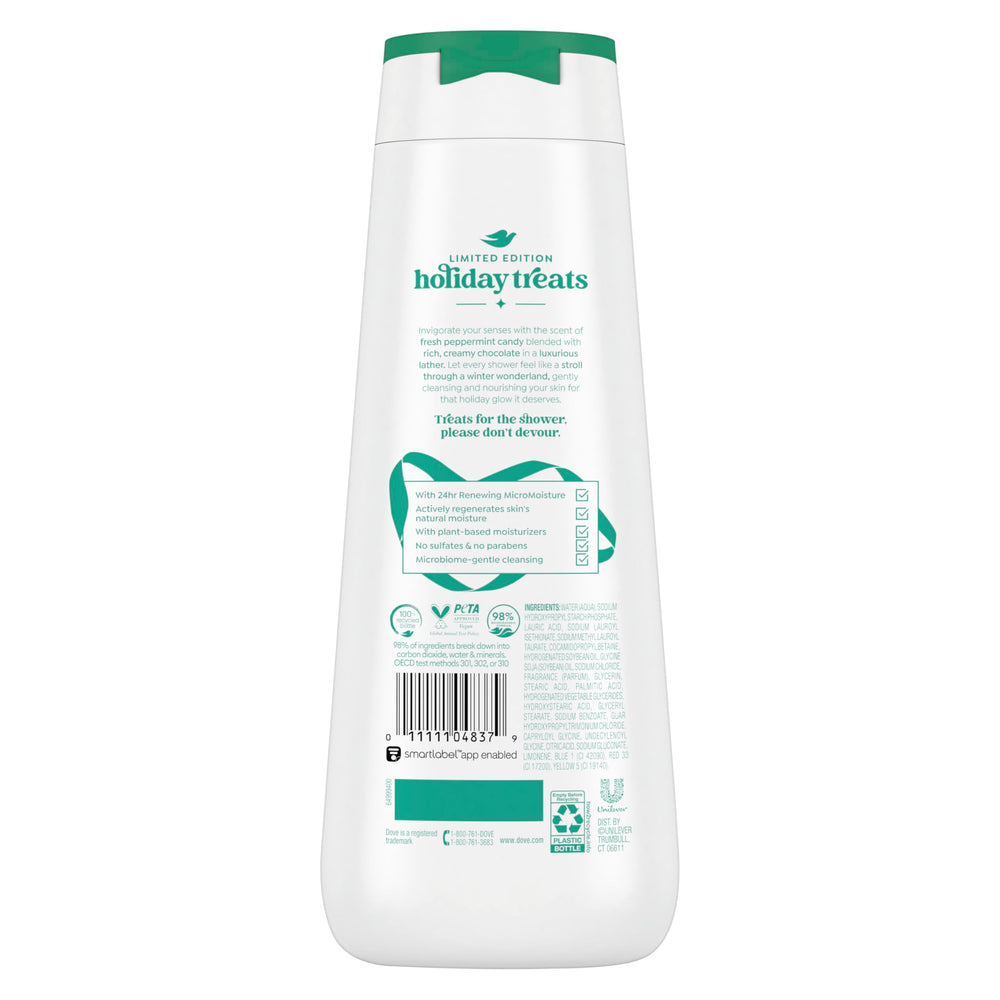 Dove Peppermint Bark foam lather highlights rich cleansing and nourishment.