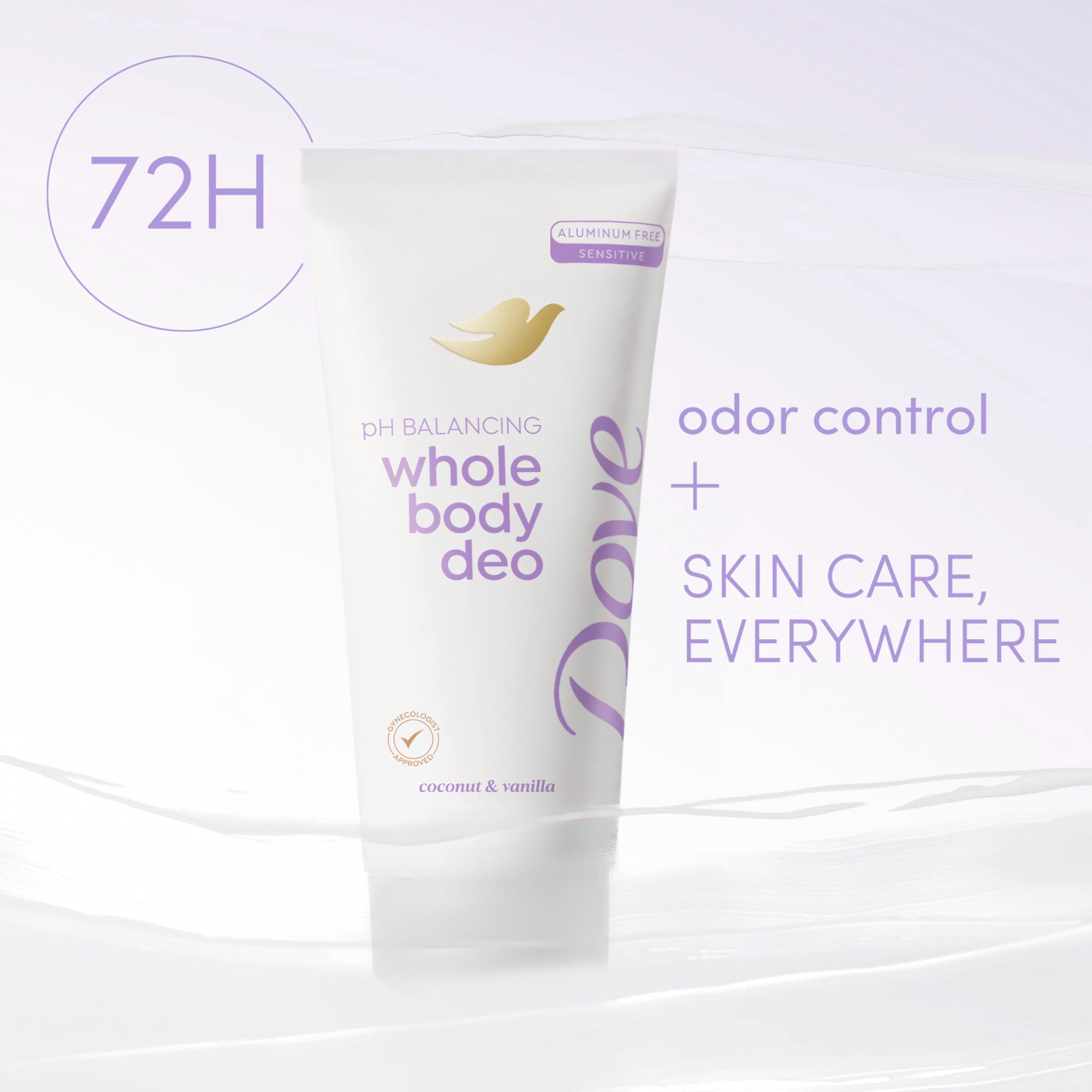 Dove pH-balancing lactic-acid close-up highlights skin-friendly odor management.