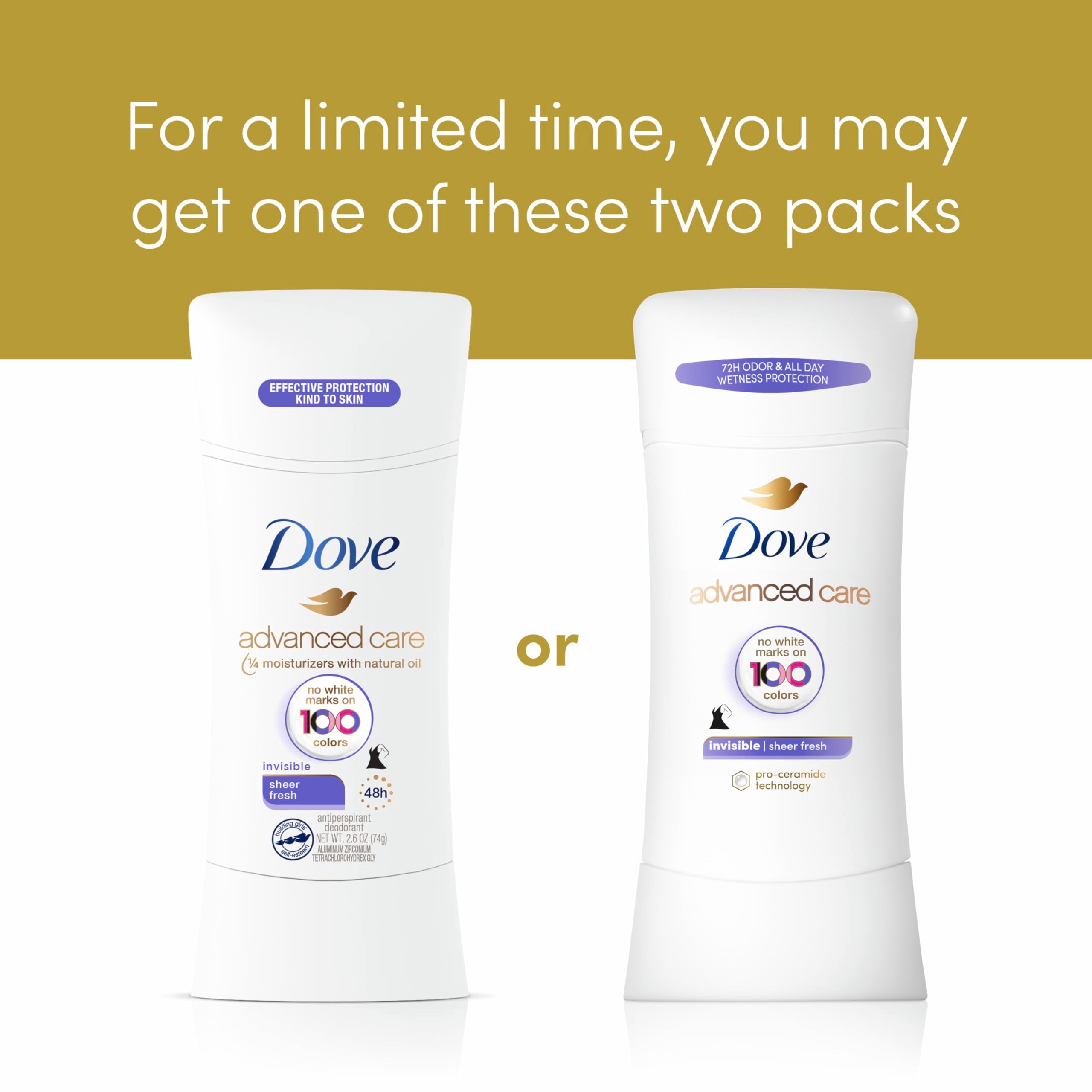 Pro-Ceramide technology label indicates skin barrier support on Dove stick.