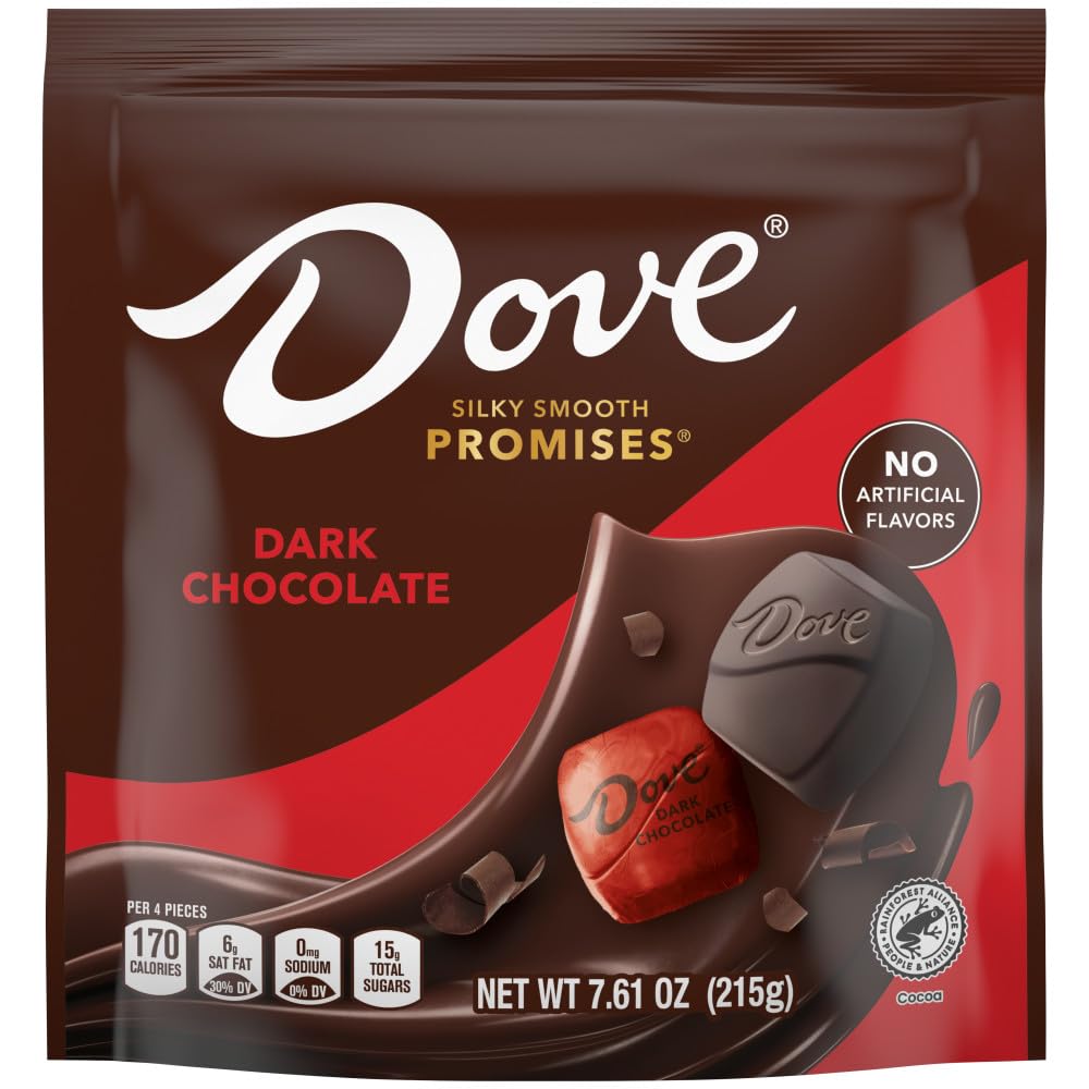 Dove Promises dark chocolate bag 8-pack with elegant foils for gifting.