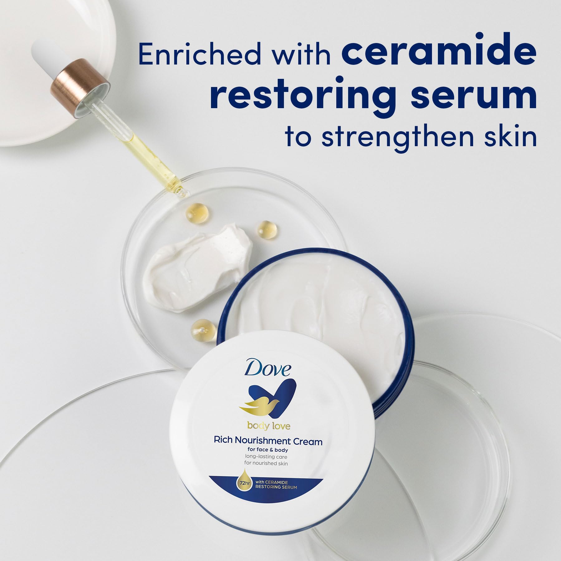 Dove Rich Nourishing Cream ceramide serum reference indicating deep hydration