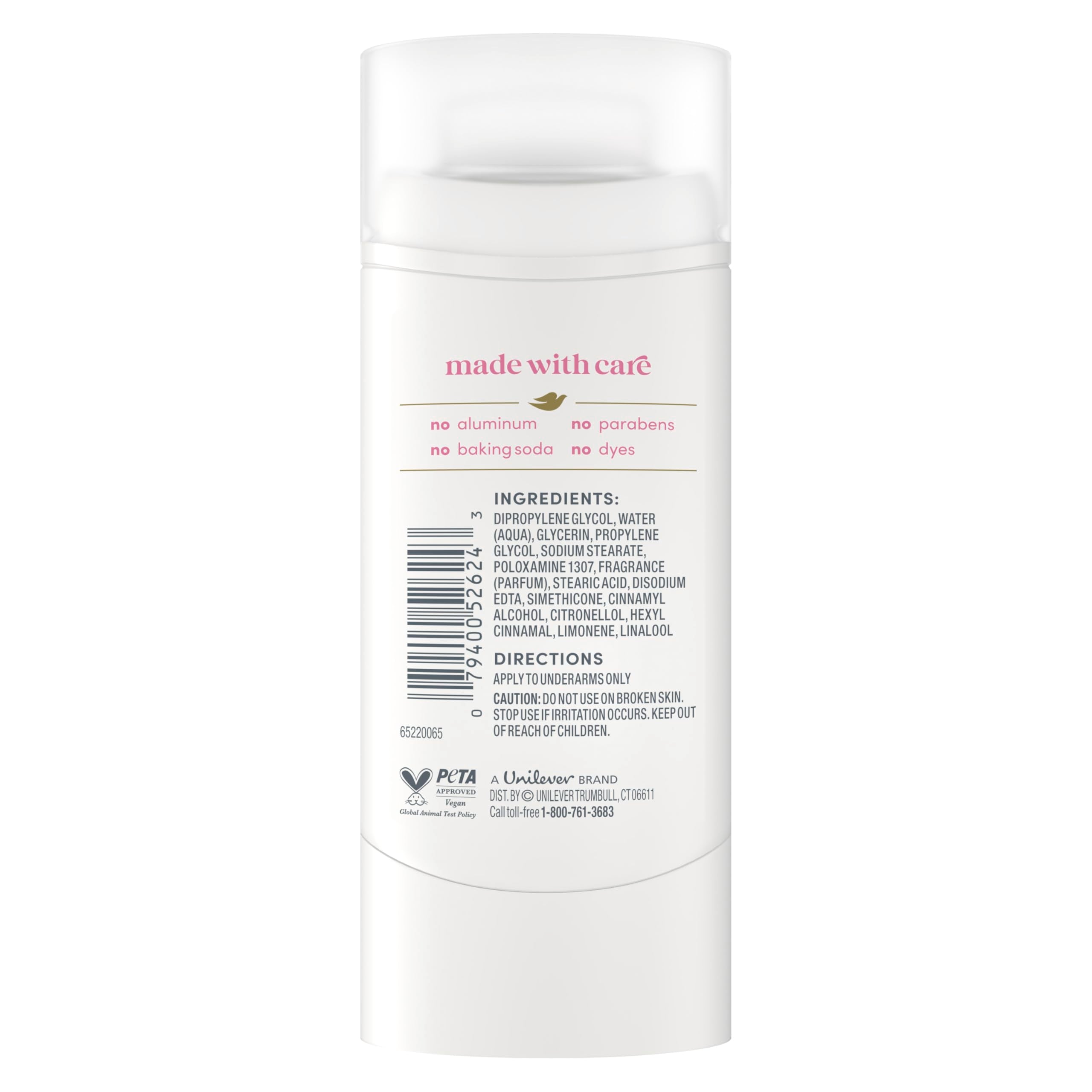 Dove Rose Mist packaging emphasizing aluminum-free formula.