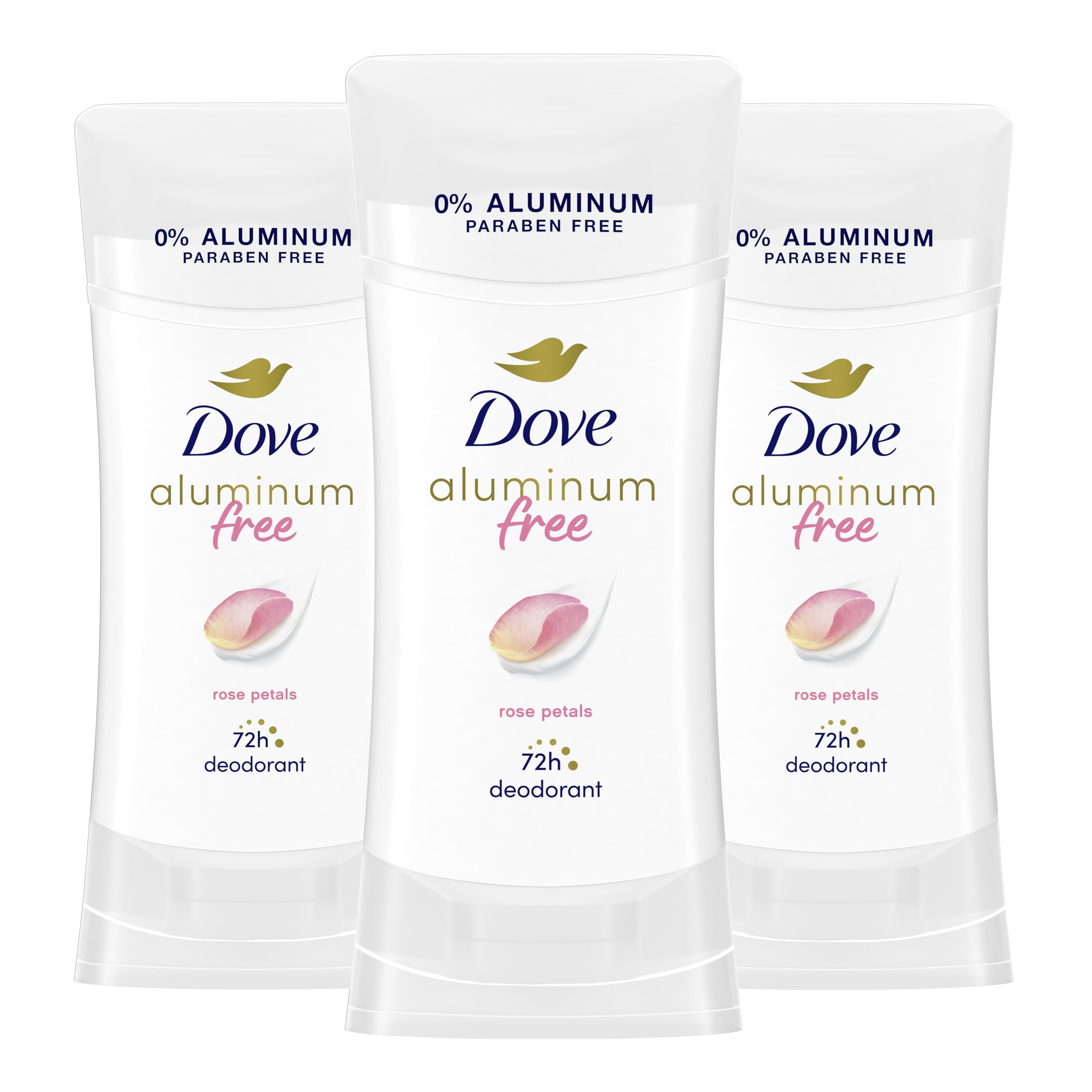 Dove Rose Petals aluminum-free deodorant stick provides daily protection.