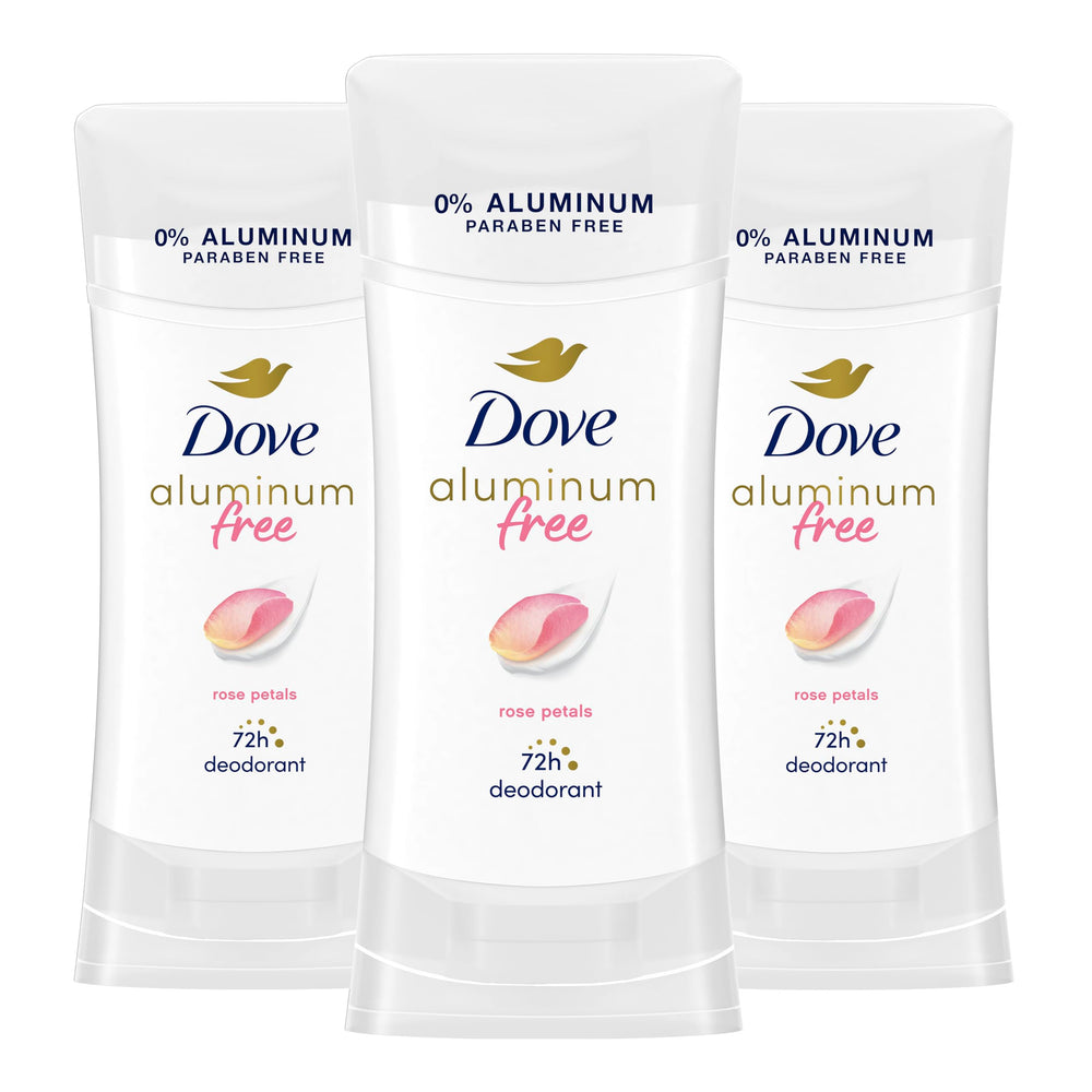 Dove Rose Petals aluminum-free deodorant stick provides daily protection.