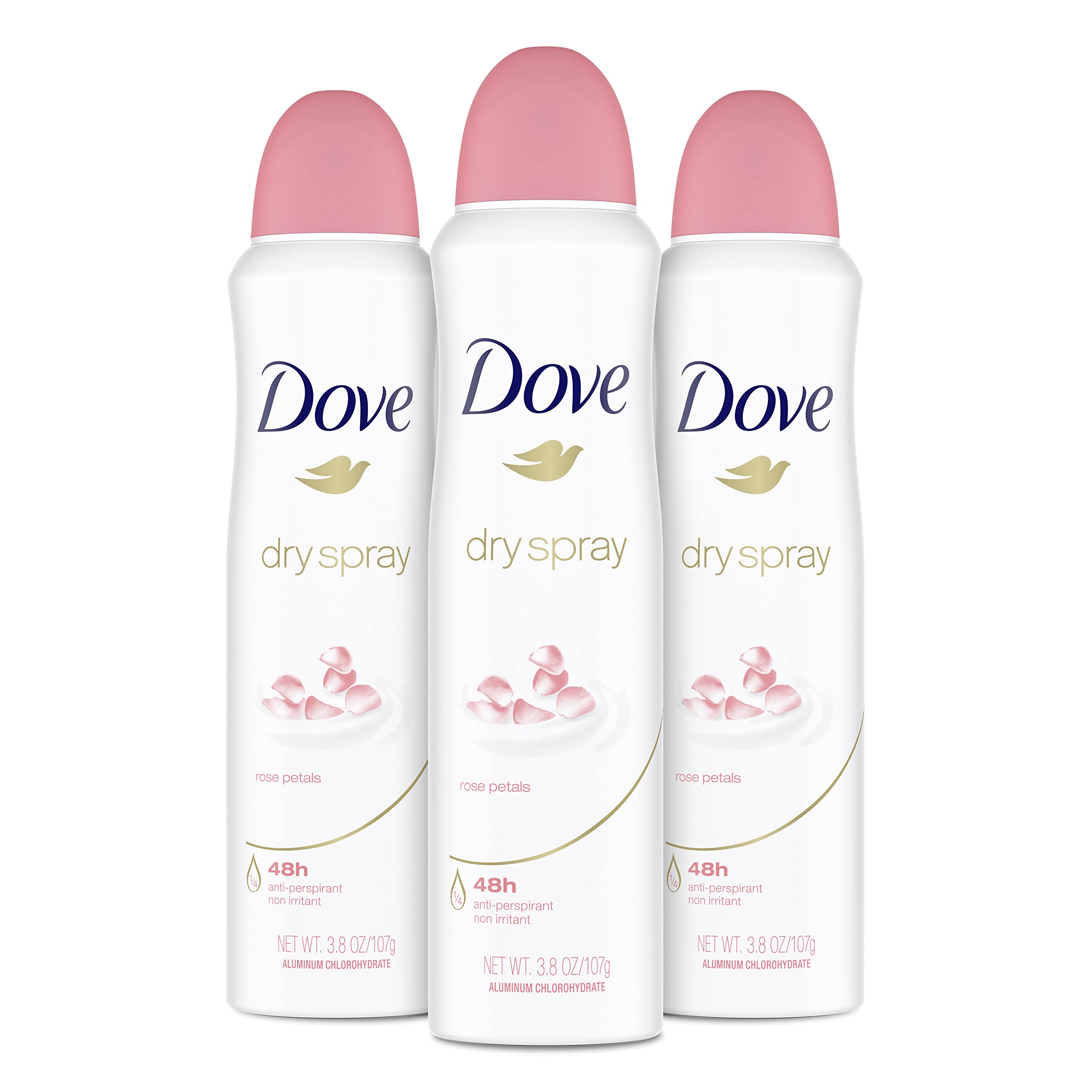 Dove Rose Petals dry spray application underarm protection.