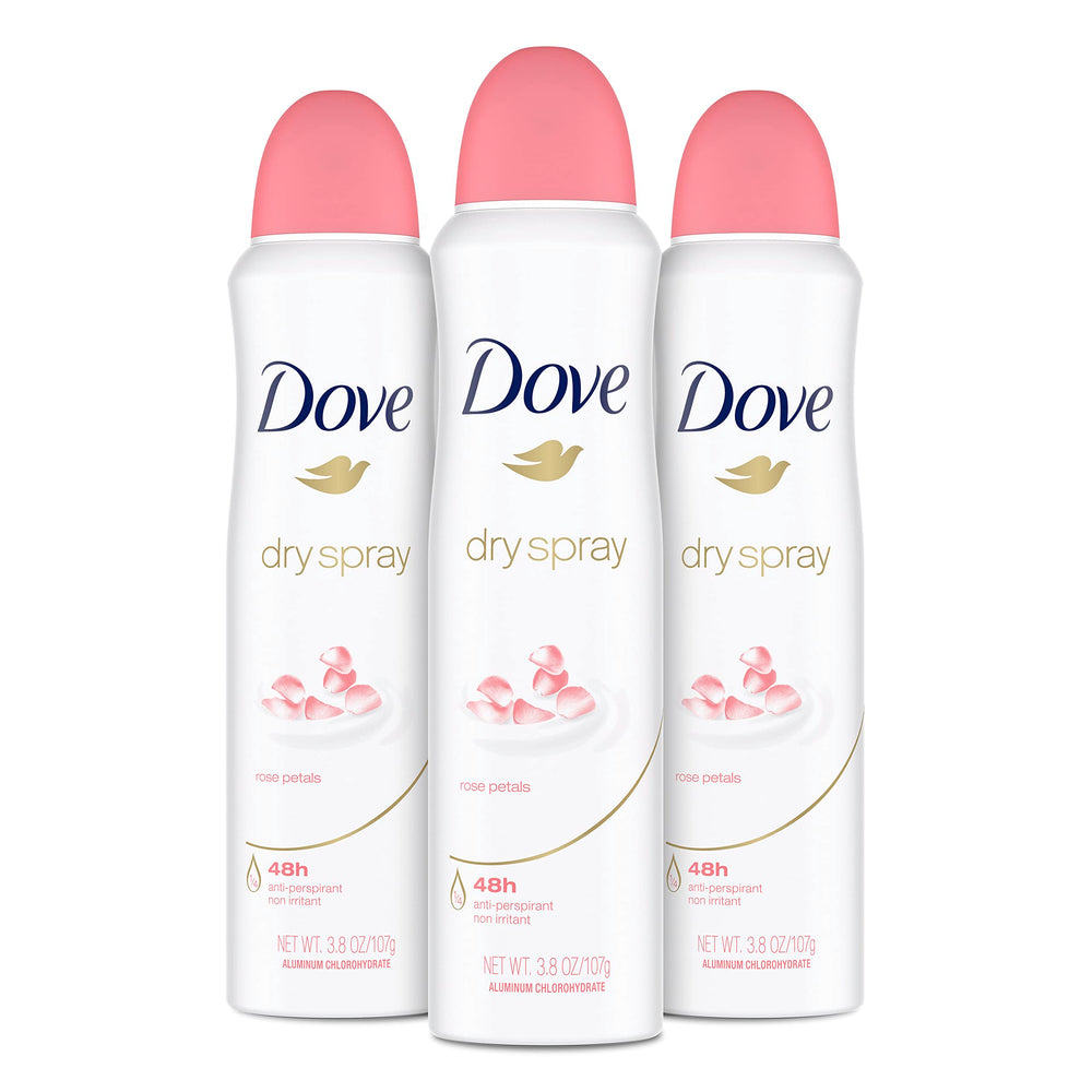 Dove Rose Petals dry spray application underarm protection.