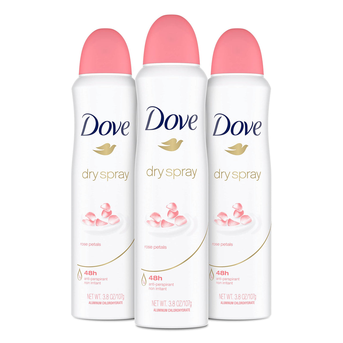 Dove Rose Petals dry spray application underarm protection.