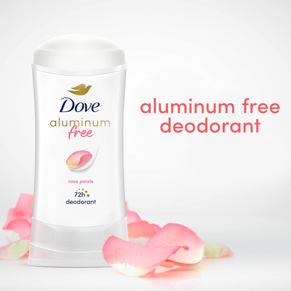 Compact on-the-go packaging of Dove Rose Petals deodorant stick.