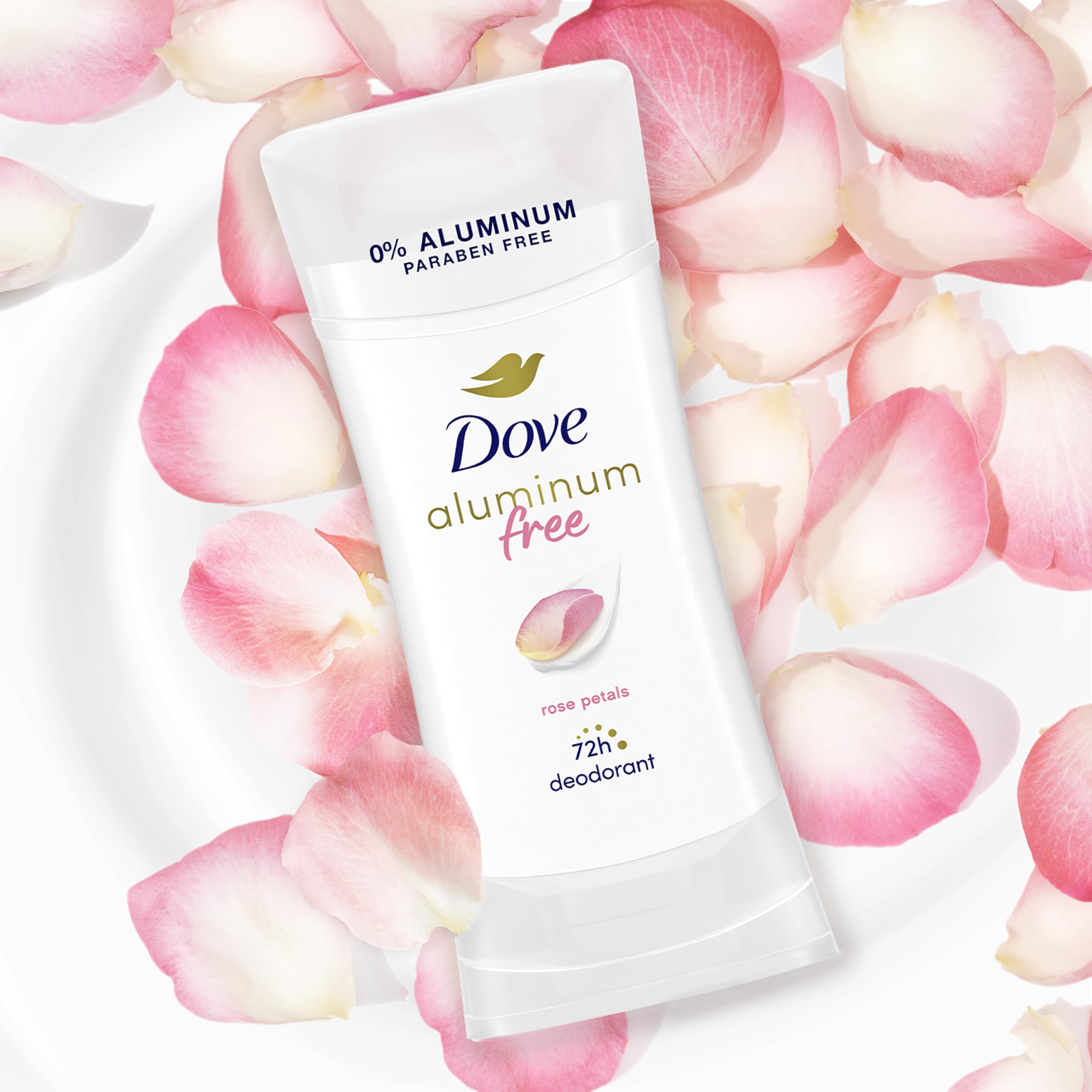 Odor protection up to 48 hours with Dove Rose Petals deodorant.