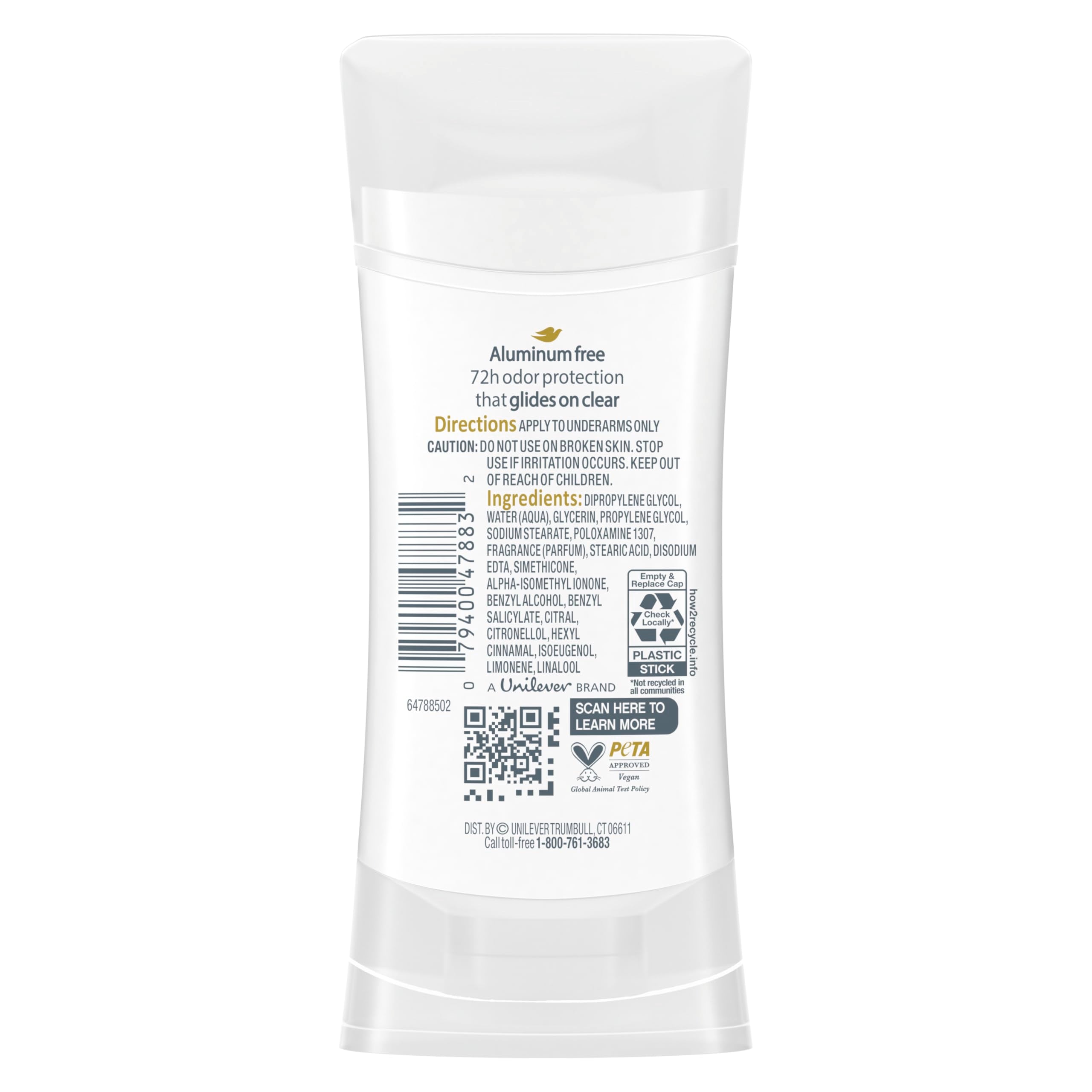 Dove Rose Petals scent with aluminum-free 48-hour odor protection.