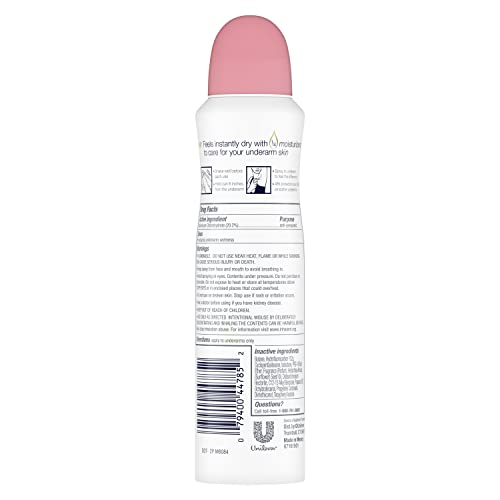 Dove Rose Petals dry spray packaging highlights quick-dry formula.