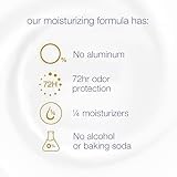 Dove 0% aluminum deodorant label highlights moisturizers for soft underarms.