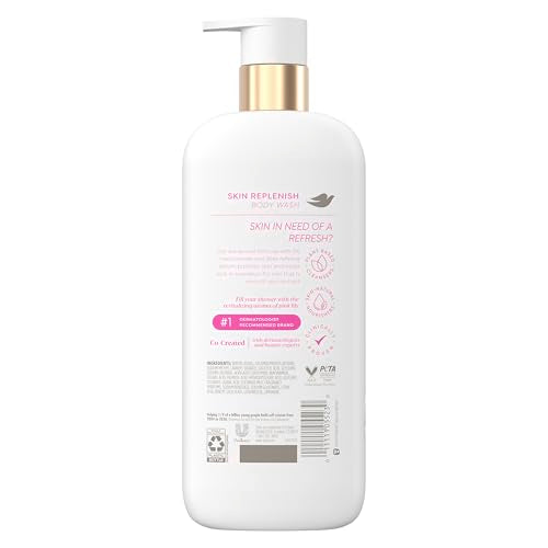 Dove Serum Body Wash Skin Replenish foam-lather close-up highlighting creamy serum wash and pink lily aroma