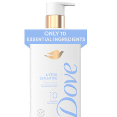 Dove Serum Body Wash Ultra Gentle bottle on white background for sensitive skin cleansing.