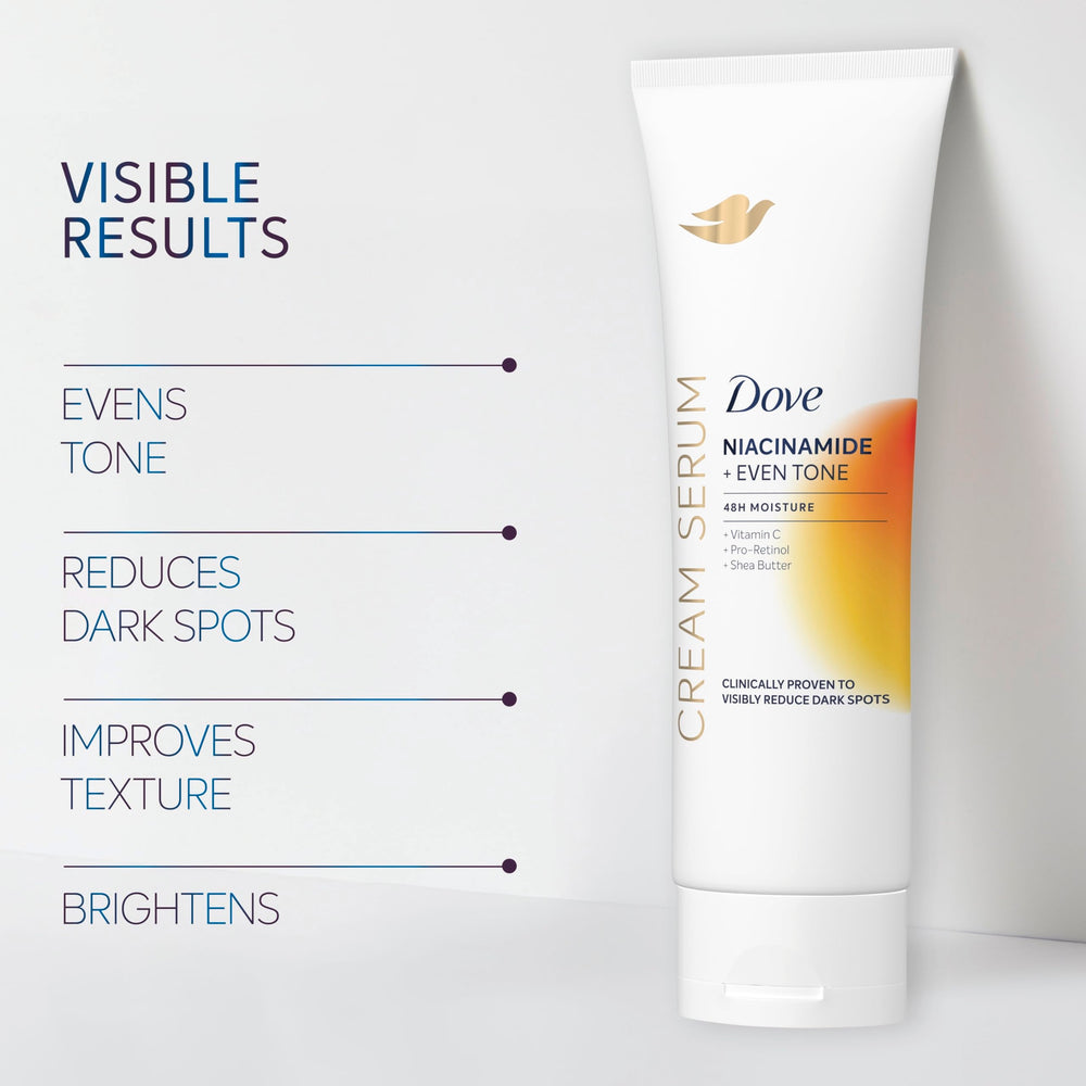 Dove Shea Butter cream-serum tube conveys rich, nourishing hydration.