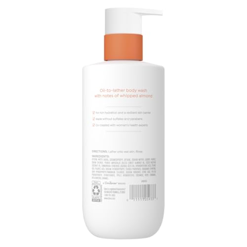 Dove Wash bottle highlights nourishing oil blend for skin resilience.