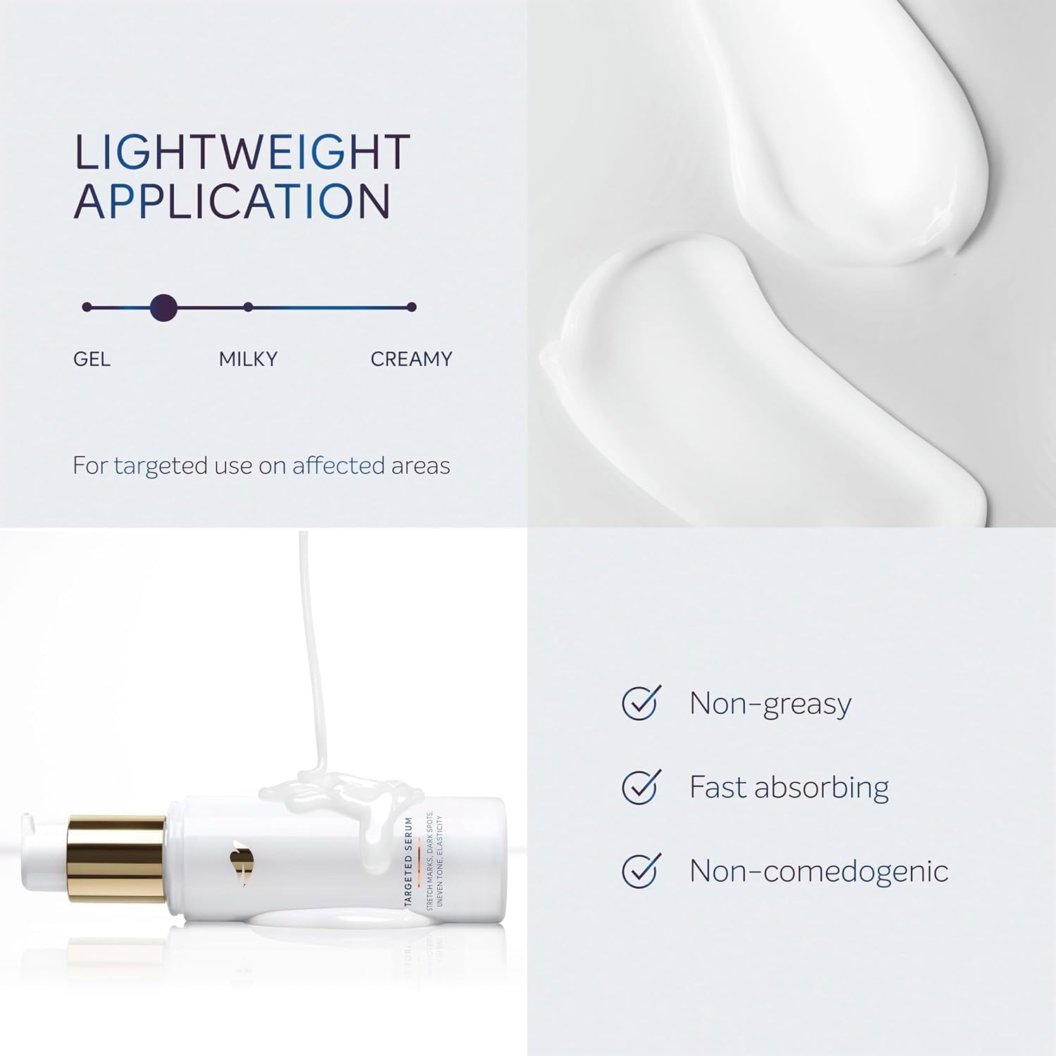 Dove Targeted Serum on arm showing non-greasy finish.