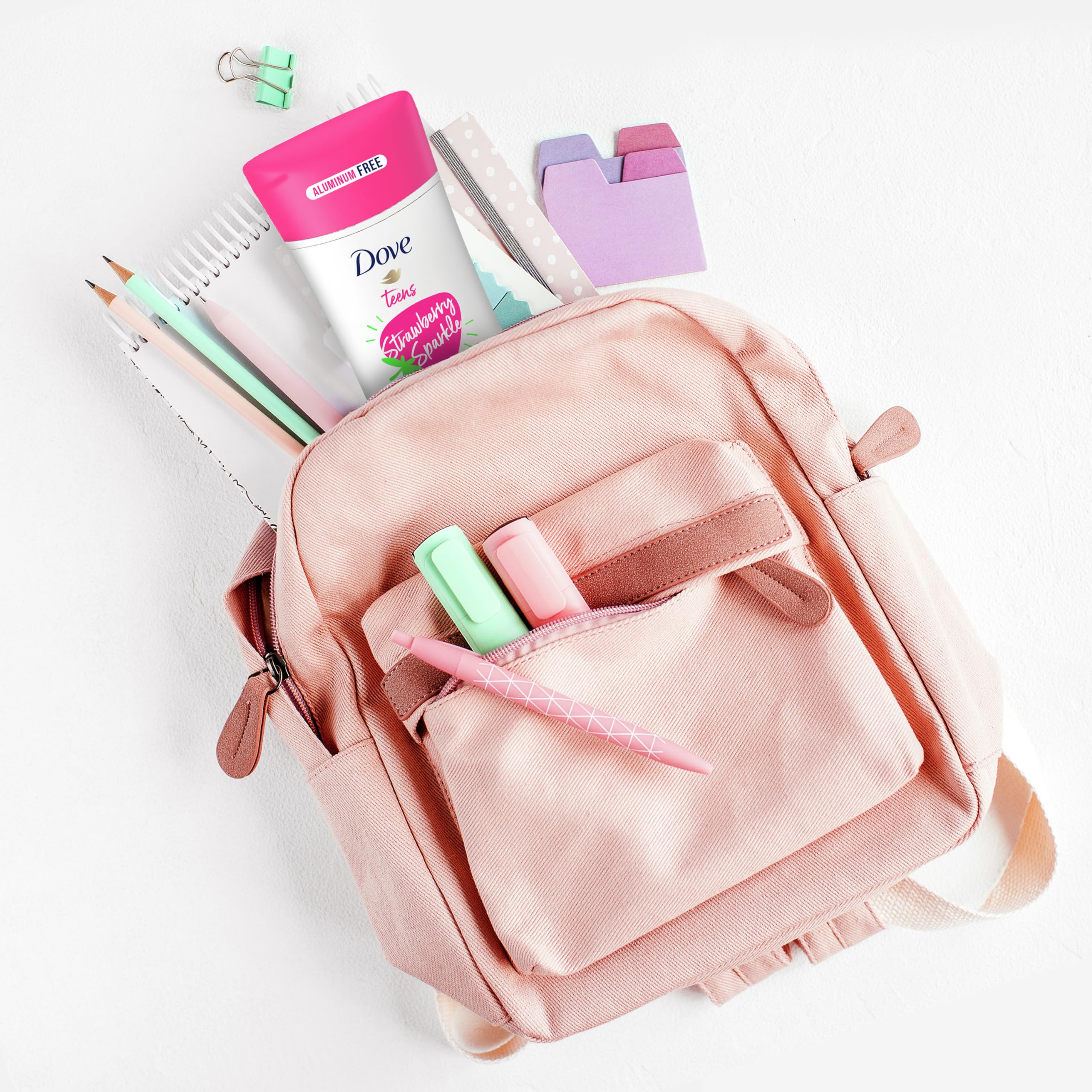 Dove Teens Strawberry Sparkle fragrance notes add a fruity scent.