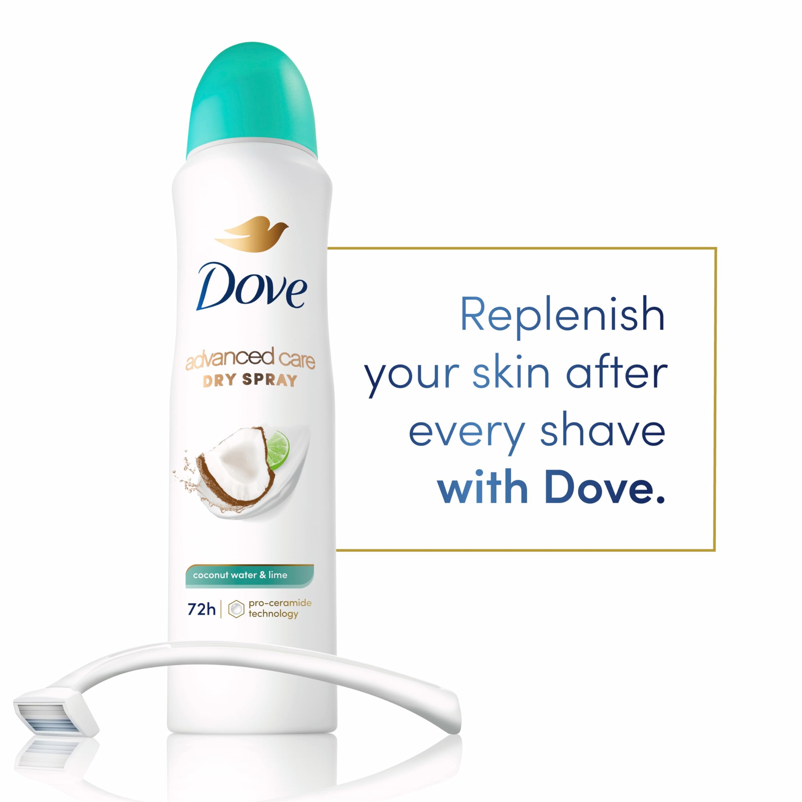 Dove Underarm application close-up showing quick-drying spray.