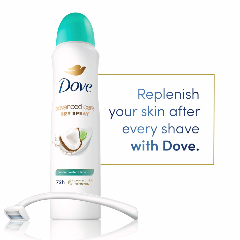 Dove Underarm application close-up showing quick-drying spray.